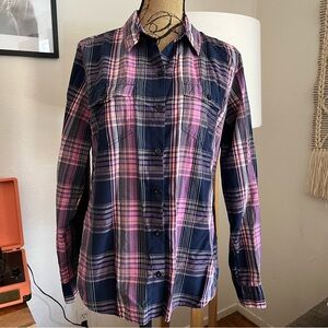 Patagonia Top Womens Purple Pink Blue Plaid Button Up Long Sleeve Shirt Nylon